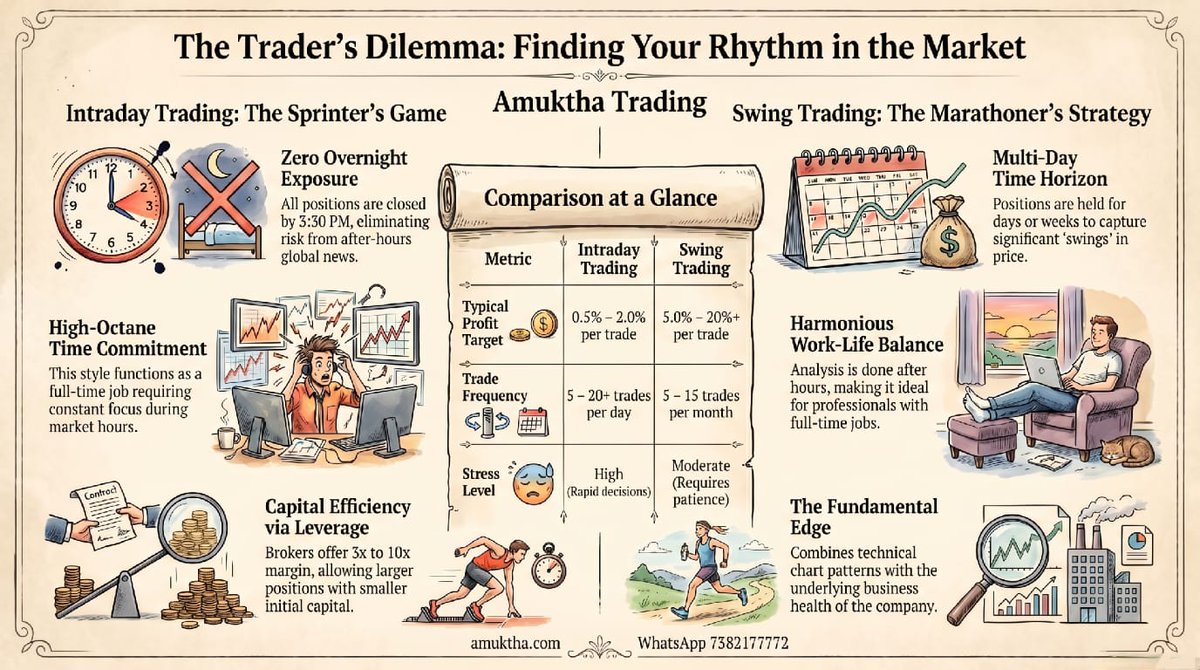 Krishna_Equity's tweet photo. Before choosing intraday or swing trading, ask yourself one question:
How many hours can you give the market daily?
Your answer picks your strategy. Not vice versa.
📩 DM "LIFESTYLE"

#StockMarket #Trading #tradingplan #stockmarkettrader #stockmaket #intraday #swingtrading https://t.co/Ej7ZeO5aLC
