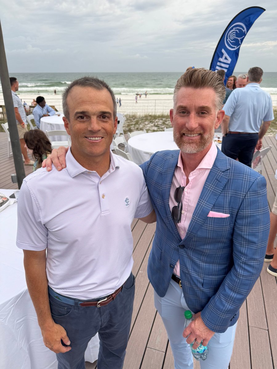 CoachSBeamer's tweet photo. Our annual pic from @sec Meetings @martysmithespn

2 guys that went to high school in SW Virginia hanging in Destin  

Been friends since the early 90’s….Only missing @vu_coachb !!! https://t.co/PTC4apO4vQ