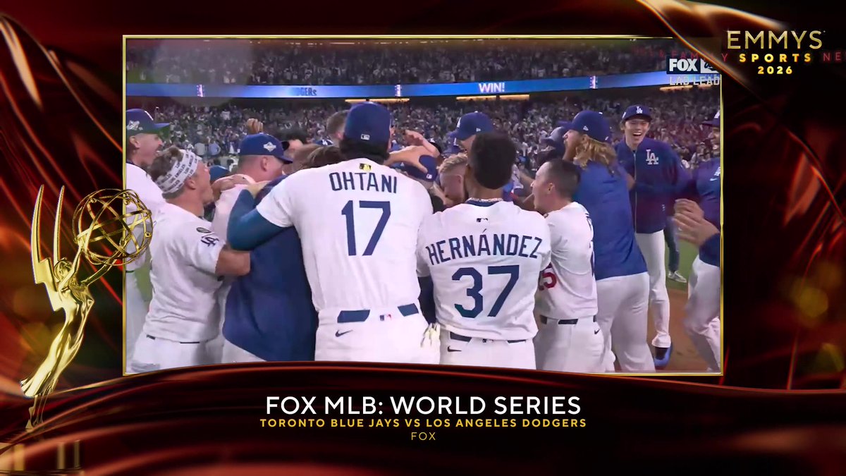 sportsemmys's tweet photo. The #SportsEmmys Award for Outstanding Live Sports Special: Championship Event goes to FOX MLB: World Series @MLBONFOX | Toronto Blue Jays vs Los Angeles Dodgers (@foxsports). https://t.co/J4gCFyyuCX