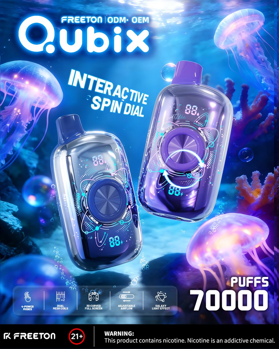 Freetonofficial's tweet photo. 2030 vibes already 😮💨
Spin dial. Galaxy glow. Underwater feel 🌌
Qubix = more than a device, it’s an experience.
New drop. Would you try it? 👀
https://t.co/C4l4zdxsEU
Contains nicotine. Addictive chemical.
#freeton #vape #newvape #vaping #vapeon #vaper #vapelife #vapedaily https://t.co/lEWGD1xdQ8