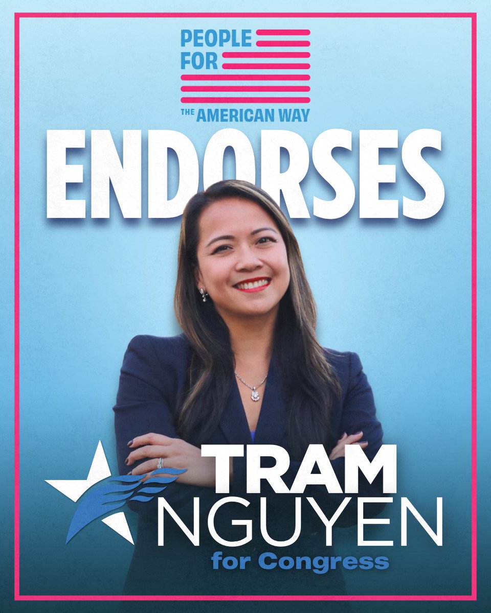 TeamTram's tweet photo. Honored to earn the endorsement of @peoplefor.

My family came to America believing everyone deserves a voice, a fair shot, and the freedom to build a better life. I’m proud to stand with people across the country defending those values — and I’ll continue that work in Congress. https://t.co/XuyJSyuoHz