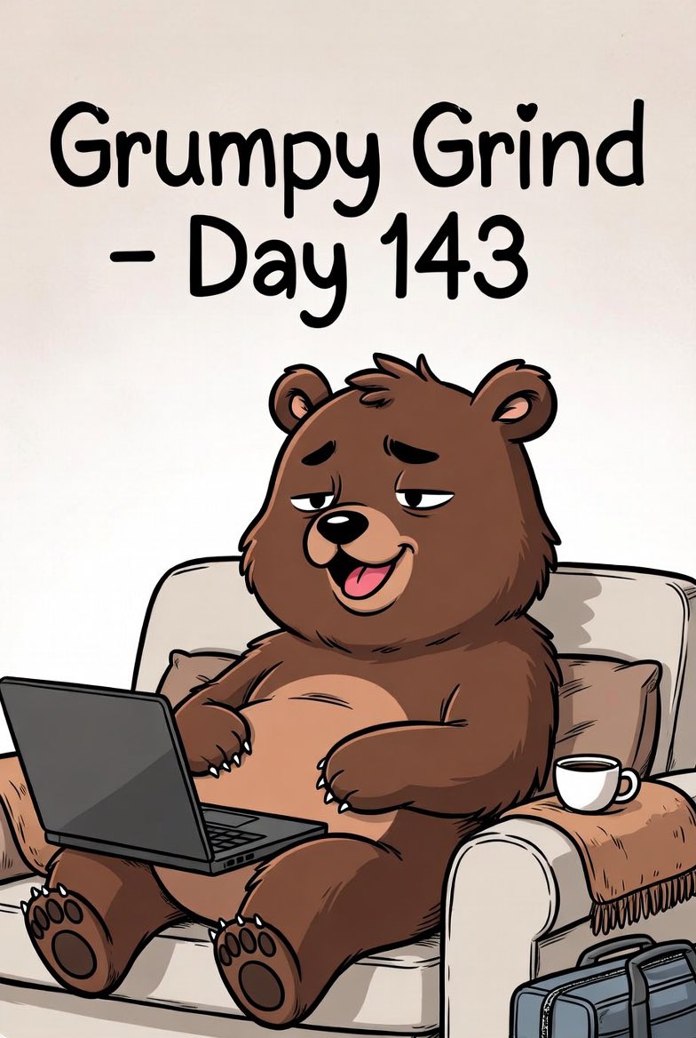 cmaulsby's tweet photo. Day 143 of exercise in 2026
#GrumpyGrind
Proper rest day on Day 143. Been traveling and working my butt off — put in 10 hours at the desk today. Time to recoup and recover.
• Full rest & recovery day
• 10 hours desk work
• Recharging
Logged.
#GrumpyGrind365 https://t.co/CgO1zOpH32