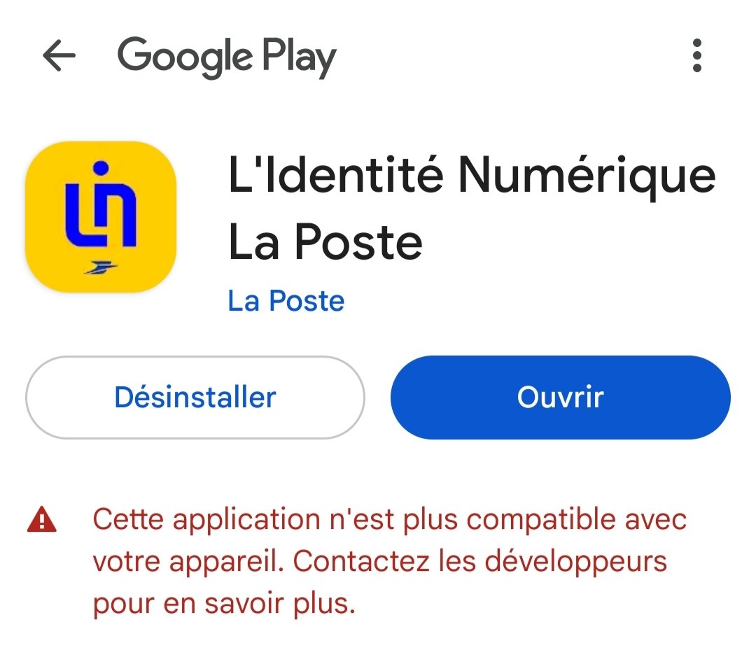 marklor's tweet photo. Ça râle et ça légifére sur l'obsolescence programmée, mais c'est incapable de maintenir une app sur un Android qui a 10 ans.. https://t.co/ltFxpcTXhY