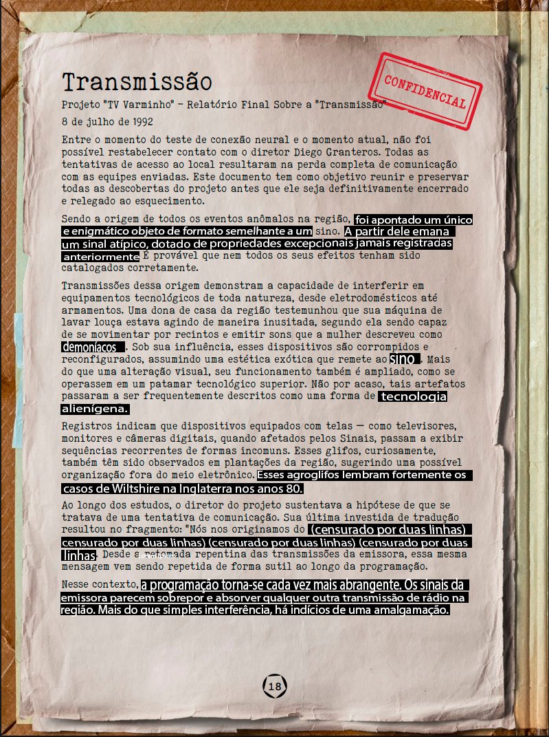 oviajas's tweet photo. spoilers dos #ArquivosSecretos 

pra quem não percebeu, se você copiar o texto que estaria censurado e colar num bloco de notas ele mostra o que estaria escrito ali  

tá aqui a versão completa disso traduzido!!  

(e sim eles censuraram o bagulho duas vezes numa parte ali https://t.co/9fJWJ5a1f4