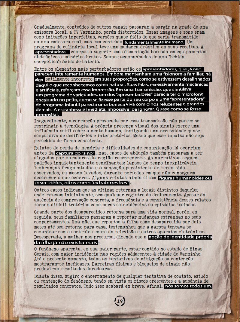 oviajas's tweet photo. spoilers dos #ArquivosSecretos 

pra quem não percebeu, se você copiar o texto que estaria censurado e colar num bloco de notas ele mostra o que estaria escrito ali  

tá aqui a versão completa disso traduzido!!  

(e sim eles censuraram o bagulho duas vezes numa parte ali https://t.co/9fJWJ5a1f4