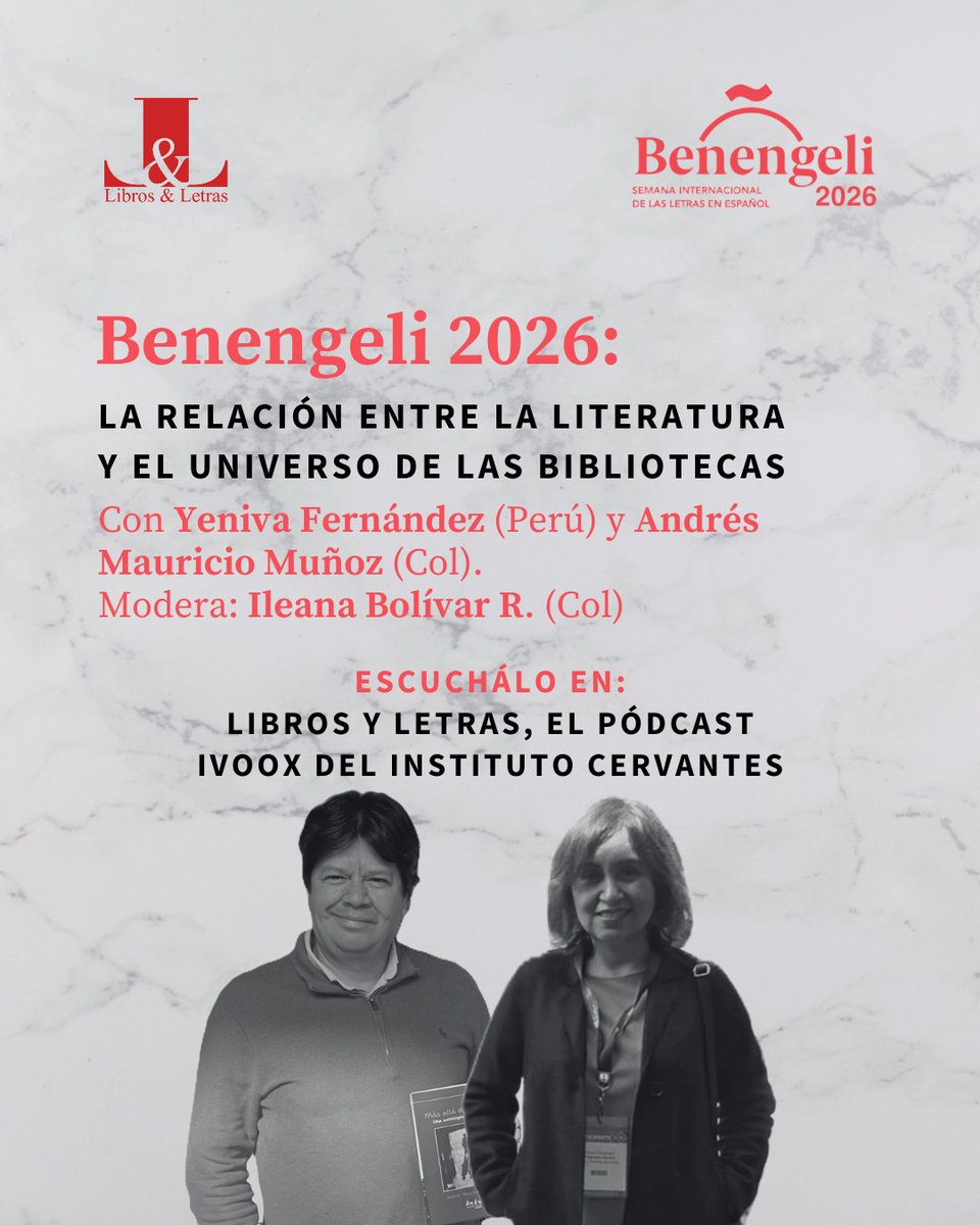 ileana_Bolivar's tweet photo. Esta semana se realiza #Benengeli2026, festival literario del @InstCervantes. Disponible el episodio en el que conversé con los escritores Yeniva Fernández y Andrés Mauricio Muñoz.
🔗 https://t.co/NYoTUOd21j 

#Benengeli2026 @mendezguedez https://t.co/lBU0PkhqrZ
