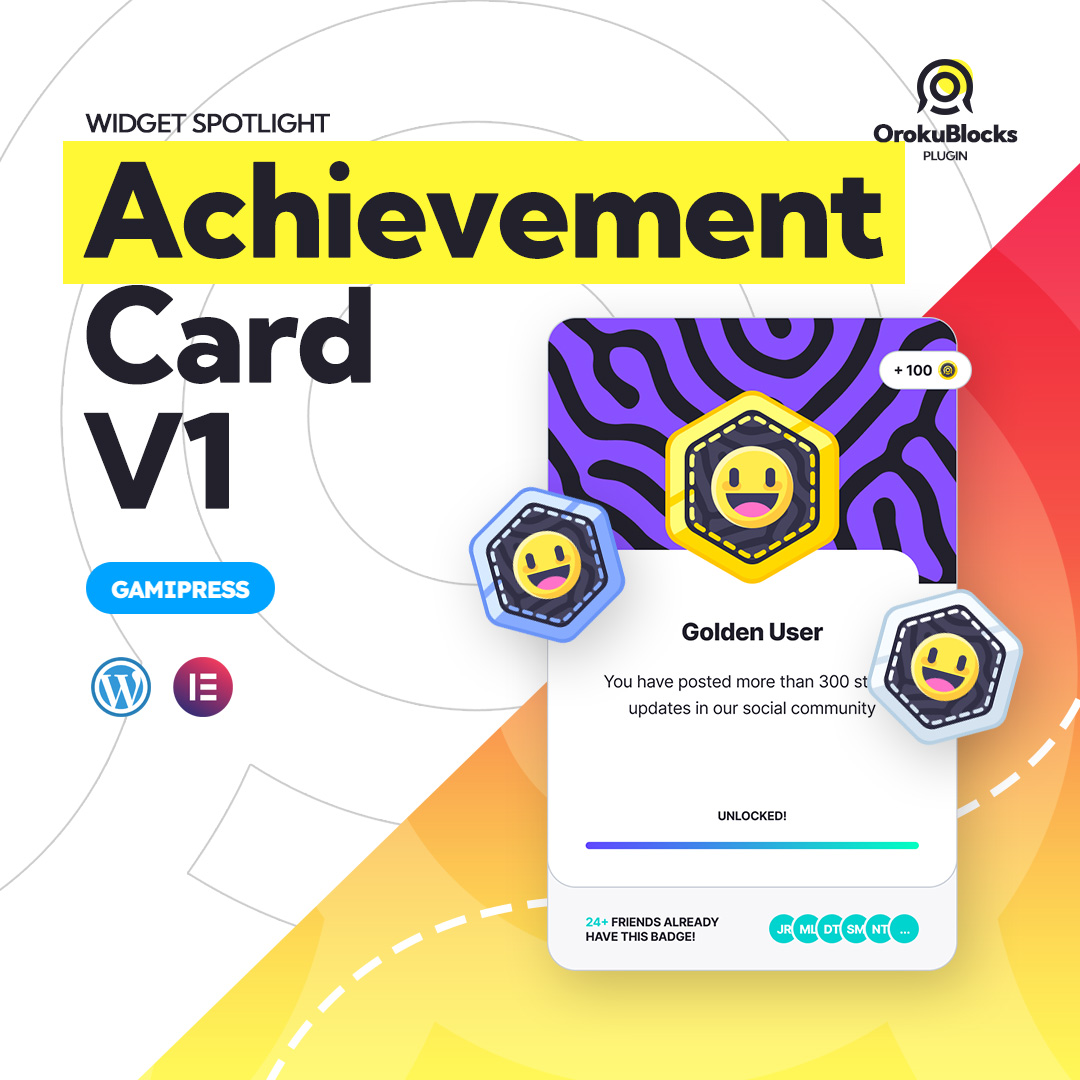 OrokuBlocks's tweet photo. Download OrokuBlocks https://t.co/ifKrIAEp60 now and get the Achievement Card V1 for #FREE and use it to💎gamify your site!

Connect it with your @GamiPress  plugin to easily get all your badges info!

🔥Start customizing the best #WordPress widgets for #Elementor!

#GamiPress https://t.co/fuDeseaSqC