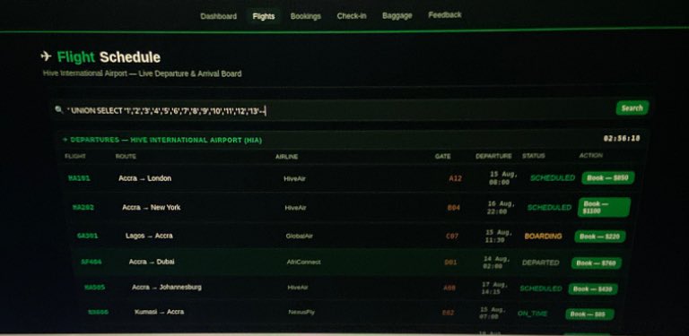 temitopeadam9's tweet photo. 💥 From a backend crash to a successful injection!
Testing a local OSCP-style CTF lab tonight. Dropped a standard UNION payload into a flight search feature, which triggered a Node.js .split() data-type error on the backend. @RedHatPentester @OluwasolaA33289 @Studio3HQ https://t.co/tlvuBmO7Is
