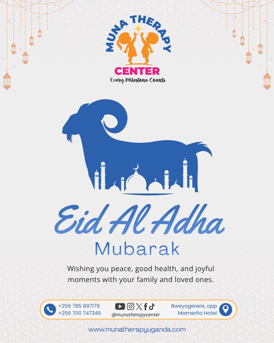 Muna_therapy's tweet photo. As we celebrate Eid al-Adha, we extend our warm wishes to all our Muslim brothers and sisters.

May this occasion bring peace, compassion, and blessings to your homes and communities.

Eid Mubarak

#EidMubarak
#MunatherapyCenter
#Occupationaltherapy #Speechtherapy 
#Physiotherapy https://t.co/D05QEsWQ7n