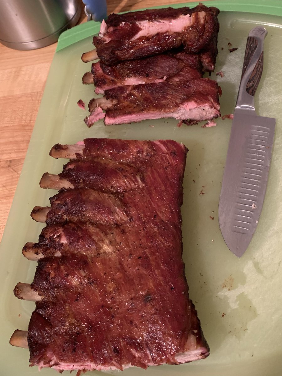 YourSteve's tweet photo. @meathead I’m sorry. It’s way over-seasoned, and two sticks of butter per rack? Seriously? I’ve learned to let the flavor come from the wood and minimal seasoning. Spritz or a water pan, yes. https://t.co/3HenlylU1X