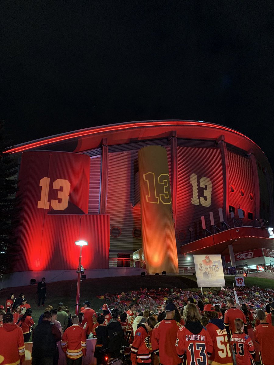 RingOfFireCGY's tweet photo. Every time I walk by this entrance to the Saddledome I am always reminded of Johnny Gaudreau’s candlelight vigil 💔 https://t.co/LeMhWRjn1B