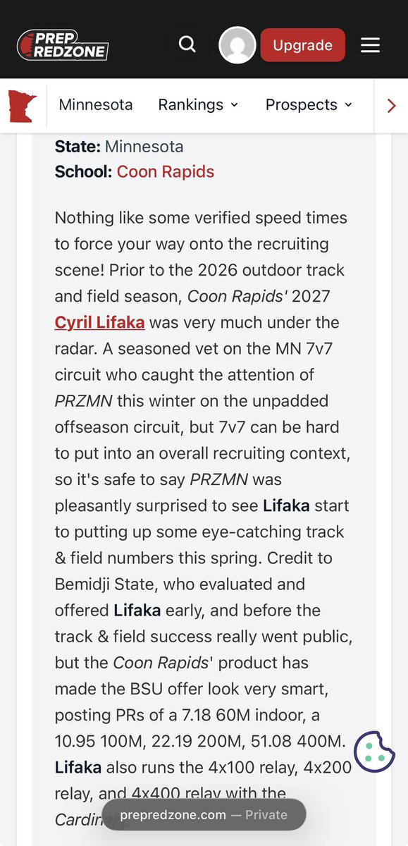 ImCyrilLifaka's tweet photo. Thank you @OJW_Scouting @PrepRedzoneMN for the writeup! excited to run more explosive times at sections! https://t.co/avIeg0H8Dt