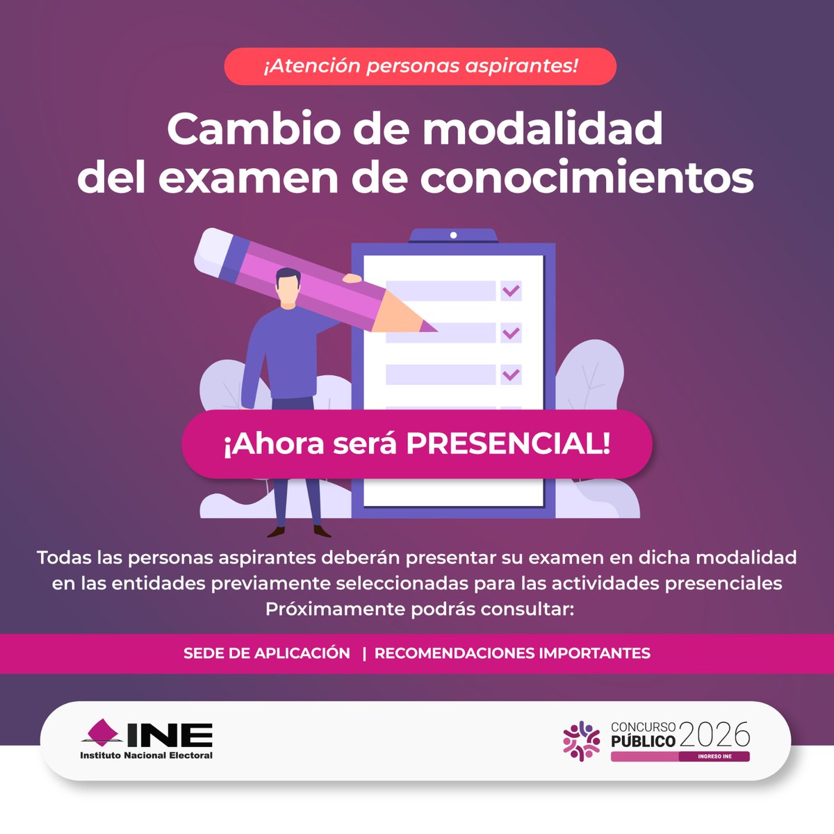 INE_Chiapas's tweet photo. 🏃‍♂️💨 Las sedes oficiales de aplicación se darán a conocer a partir de este viernes 29 de mayo a través del micrositio oficial del concurso.

Te recomendamos tener a la mano tus datos para ubicar tu sede de inmediato. 🙌✨ https://t.co/5iWUp4Z0ZA