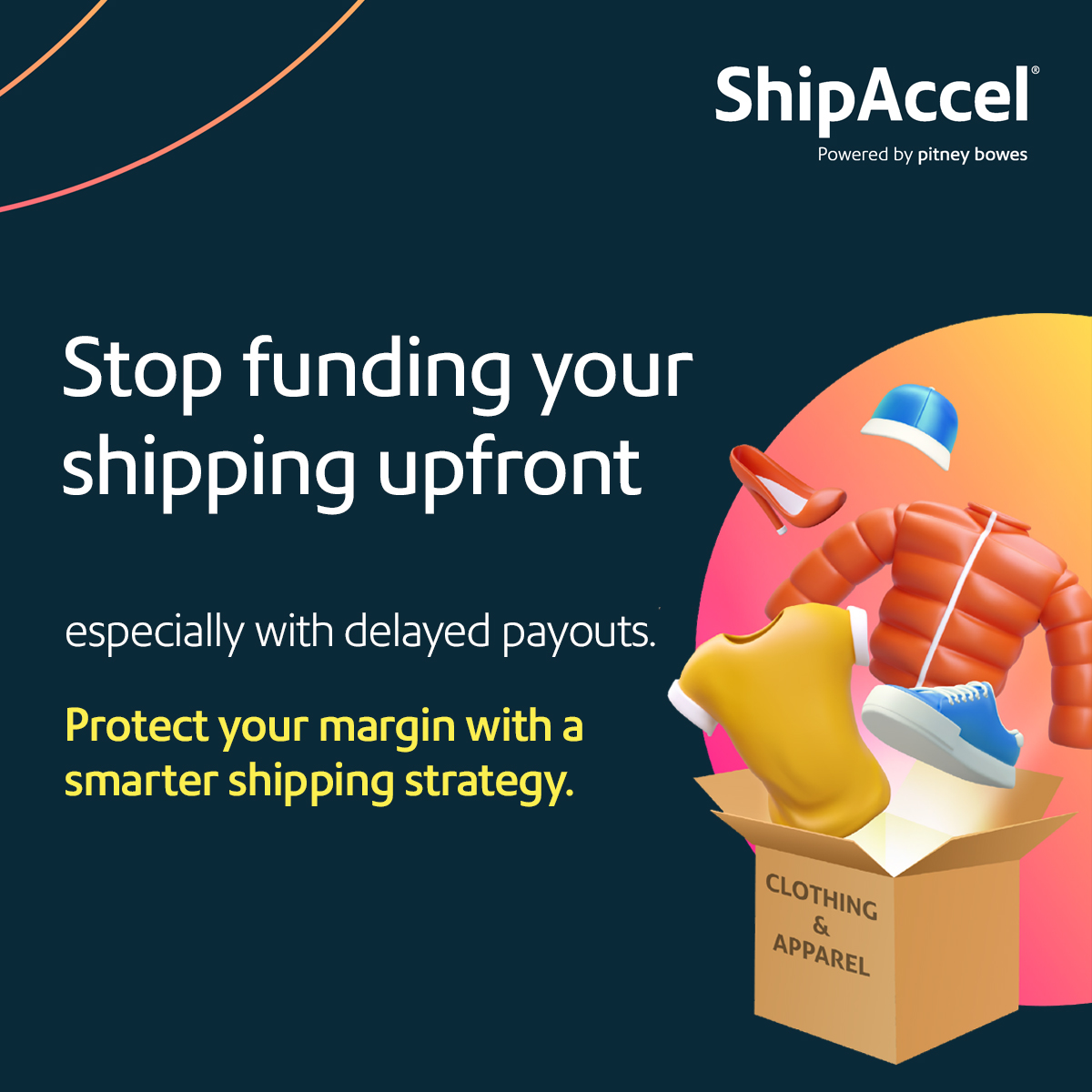 PitneyBowes's tweet photo. Most apparel brands aren’t just managing shipping costs. They’re managing cash flow. ShipAccel gives you access to a line of credit for USPS shipping to keep orders moving without tying up capital. See how brands are reducing cost and preserving cash: https://t.co/fyfjJPXEHw https://t.co/wjGUC0KVix