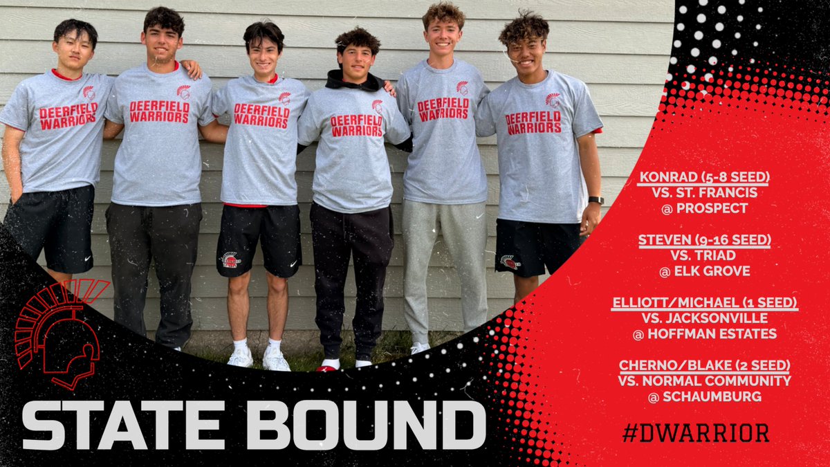 DWarriorTennis's tweet photo. 🎾State Information🎾
The boys look to make some noise in the IHSA state tournament this week
Matches begin Thursday and continue through Saturday
Check out https://t.co/ASCtIbc5dd for brackets and results
🔴⚫️#DWarrior #huntOrBeHunted #beatA #enjoyTheChallenge @DHS__Athletics https://t.co/pAljqMoohW