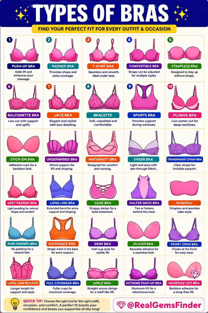RealGemsfinder's tweet photo. ✨ Types Of Bras 👙💖 https://t.co/uKeaeGnKoj