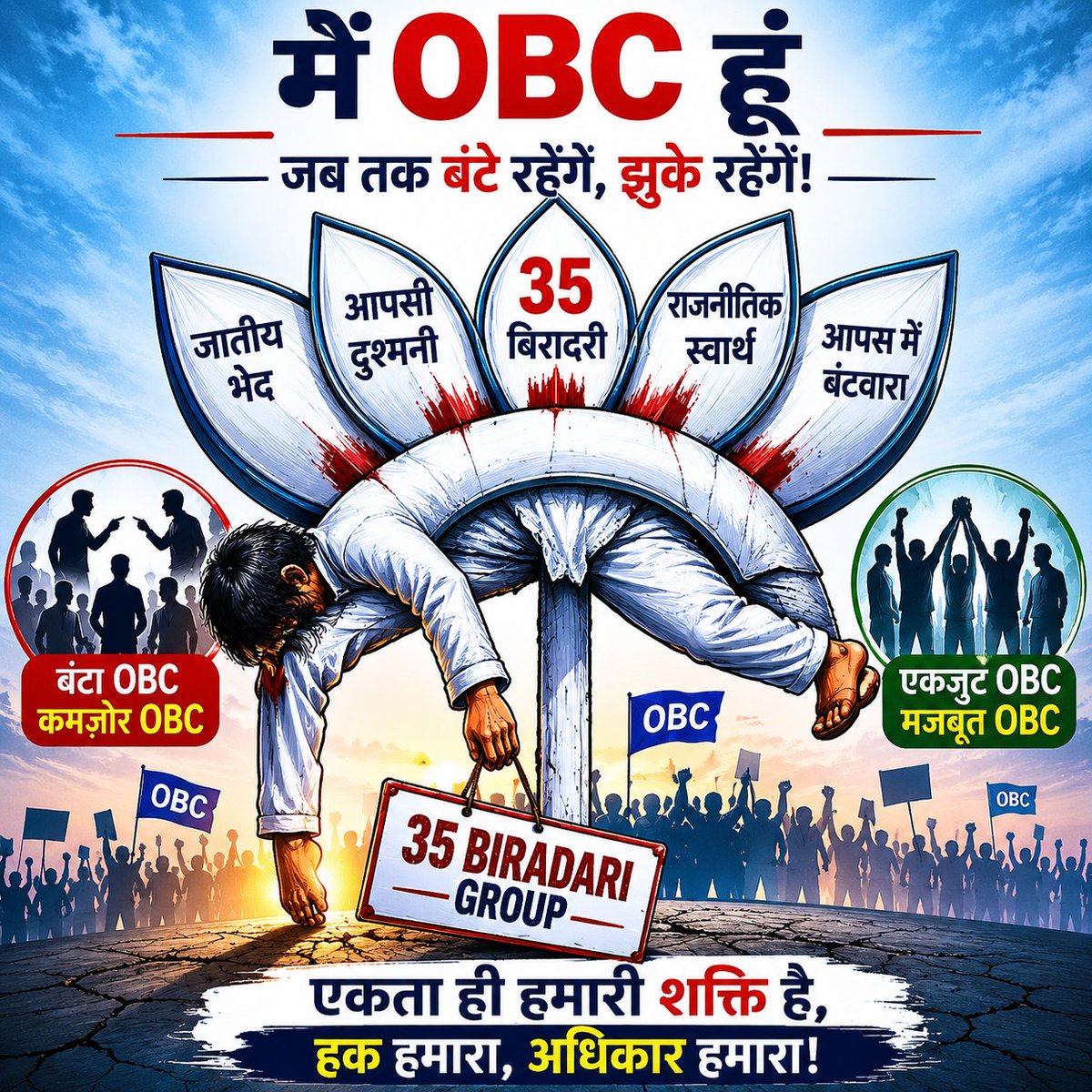 baagi_kamlendra's tweet photo. 🚨 OBC युवाओं का गुस्सा अब फूट पड़ेगा! 🚨
📢 13 जून — भोपाल चलो!
🔥 अनिश्चितकालीन आंदोलन होगा!

जब प्रधानमंत्री @narendramodi जी खुद को “पिछड़े वर्ग का बेटा” बताते हैं, तो फिर OBC युवाओं को न्याय मिलने में इतनी देरी क्यों?

@drmohanoffice51, @BJP4MP सरकार और मुख्यमंत्री @DrMohanYadav51 जी के वकील लगातार OBC युवाओं को गुमराह करने में लगे हैं।

7 सालों से सिर्फ धोखा…कभी तारीख पर तारीख…कभी झूठे वादे…

आखिर कब तक OBC युवाओं के भविष्य का मजाक उड़ाया जाएगा?

⚠️ याद रखो —भूखा ओबीसी युवा सब सह सकता है, लेकिन अपने भविष्य की हत्या नहीं!

अब गुस्सा सड़कों पर दिखेगा। अब चुप्पी नहीं — संघर्ष होगा!

✊ 13% HOLD हटाना ही होगा!  27% OBC आरक्षण लागू करना ही होगा!
#ObcReservation