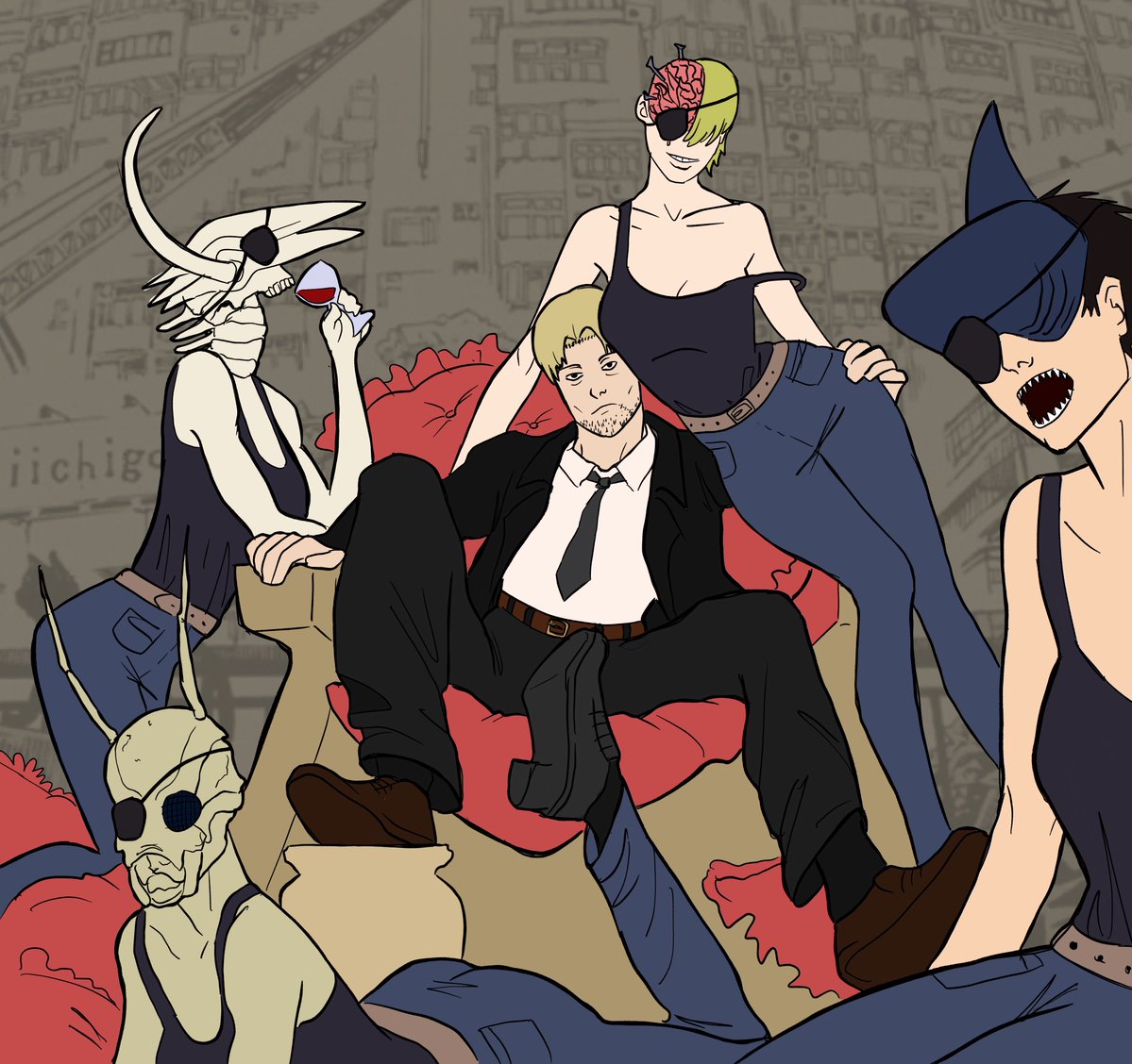 TheVolunteer64's tweet photo. World going to shit cuz of Yoru and Death being erased

Meanwhile Kishibe with his harem of devils he forced to dress as Quanxi: https://t.co/bpNRVP4Pbb