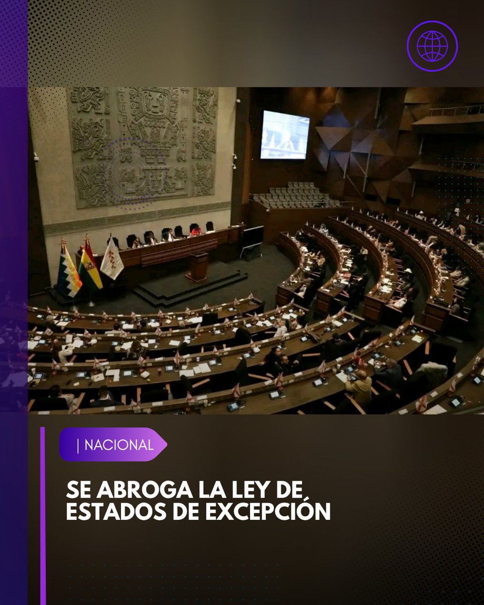 wrbolivia's tweet photo. SE ABROGA LA LEY DE ESTADOS DE EXCEPCIÓN 

La Cámara de Diputados abrogó la denominada “Ley Copa” o Ley de Estados de Excepción, tras más de cinco horas de debate en el pleno legislativo. La promulgación esta en manos del Ejecutivo.

#Nacional https://t.co/Jyx54oQJlO