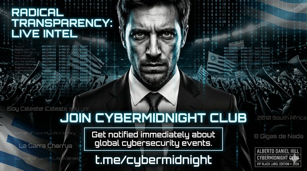 ADanielHill's tweet photo. RADICAL TRANSPARENCY: LIVE INTEL 👁️‍🗨️💻

Join the CYBERMIDNIGHT CLUB today: https://t.co/ZHrZEKUJfY

Don't wait for the headlines. Get notified immediately about the cybersecurity events I am covering right now.

#Cybersecurity #CybermidnightClub #RadicalTransparency https://t.co/L0F5rzGBOV