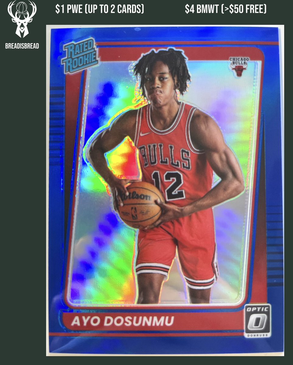 breadisbread_'s tweet photo. Ayo Dosunmu
Optic Rated Rookie Blue /59
$20

Reply take to claim. Sale ends 5/28 https://t.co/GHsDDkTyct