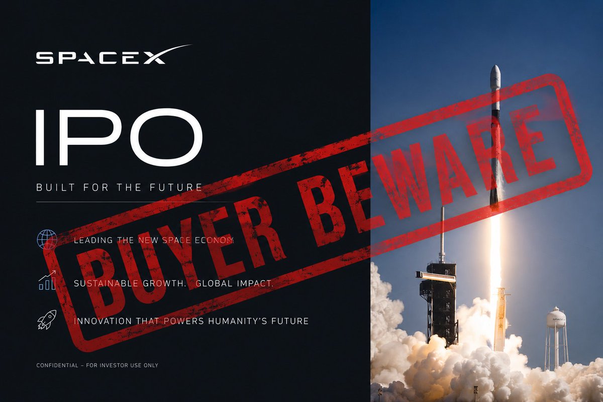 HyppInvestor's tweet photo. SpaceX IPO will be the most hyped trap for retail investors in a generation. By the time retail investors eagerly line up to buy shares, VCs and insiders will have already made 100x. Retail will be buying their exit at a massive 350B valuation. Another red flag is the way that SpaceX has structured its IPO lockup with a series of staggered release dates that allow most insiders to sell portions of their stock well before the standard 180-day window closes. Insiders sell. Price drops. Retail holds the bag. Are you ready for 6 months of selling pressure? The pattern is always the same retail buys the dream, insiders cash the cheque. SpaceX may be a great company. That doesn't make it a great stock at IPO price. I will wait the 6 months, read the earnings, then maybe buy the business, not the hype. I might miss out but that's a risk I'm comfortable with. You do you.