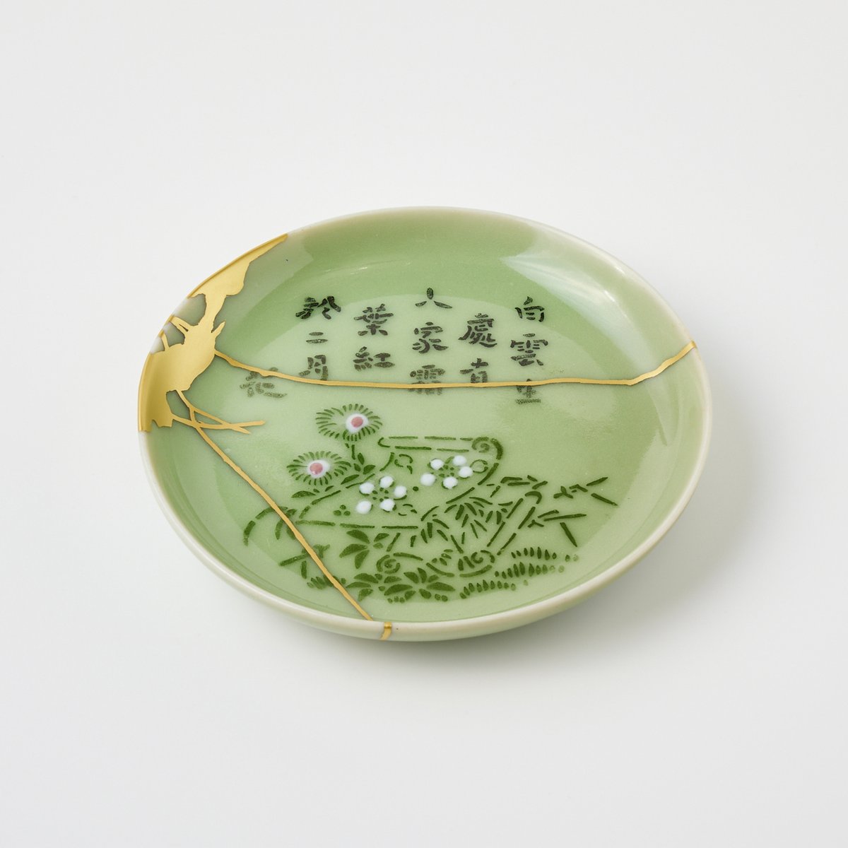 金継ぎ販売器 古伊万里金継ぎ青磁絵皿 金解き(きんほどき)