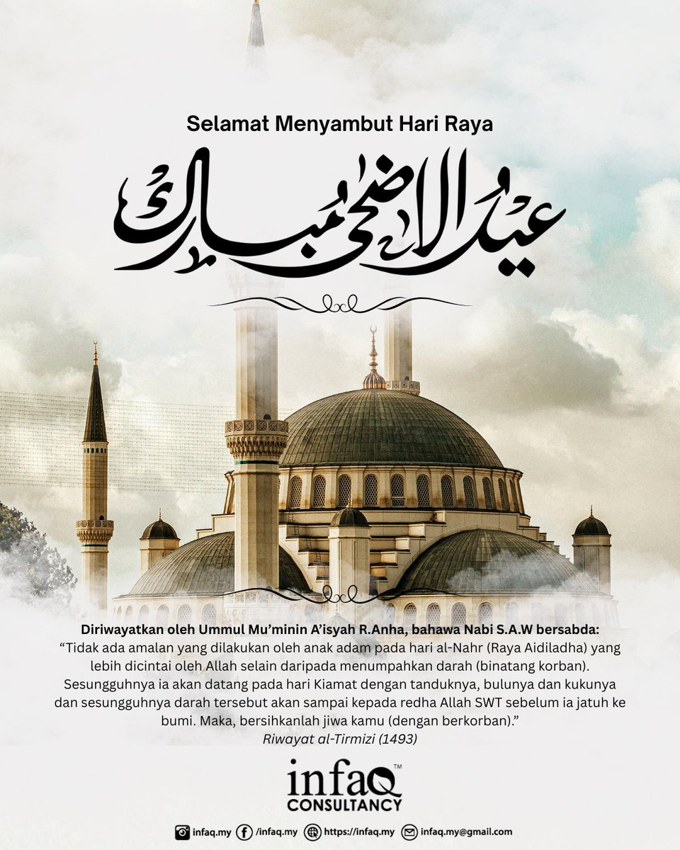 afyanIFP's tweet photo. Selamat Hari Raya Aidil Adha

Semoga ibadah korban kita diterima oleh Allah SWT.

INFAQ Consultancy
“Plan Your Wealth, Change Your Life”
“Rancang Kewangan, Ubah Kehidupan” https://t.co/zbt7i34DTU