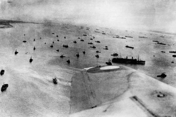 RIGHT NOW in 1944, this is the scene in the English Channel as the Allied invasion armada steams for Normandy.