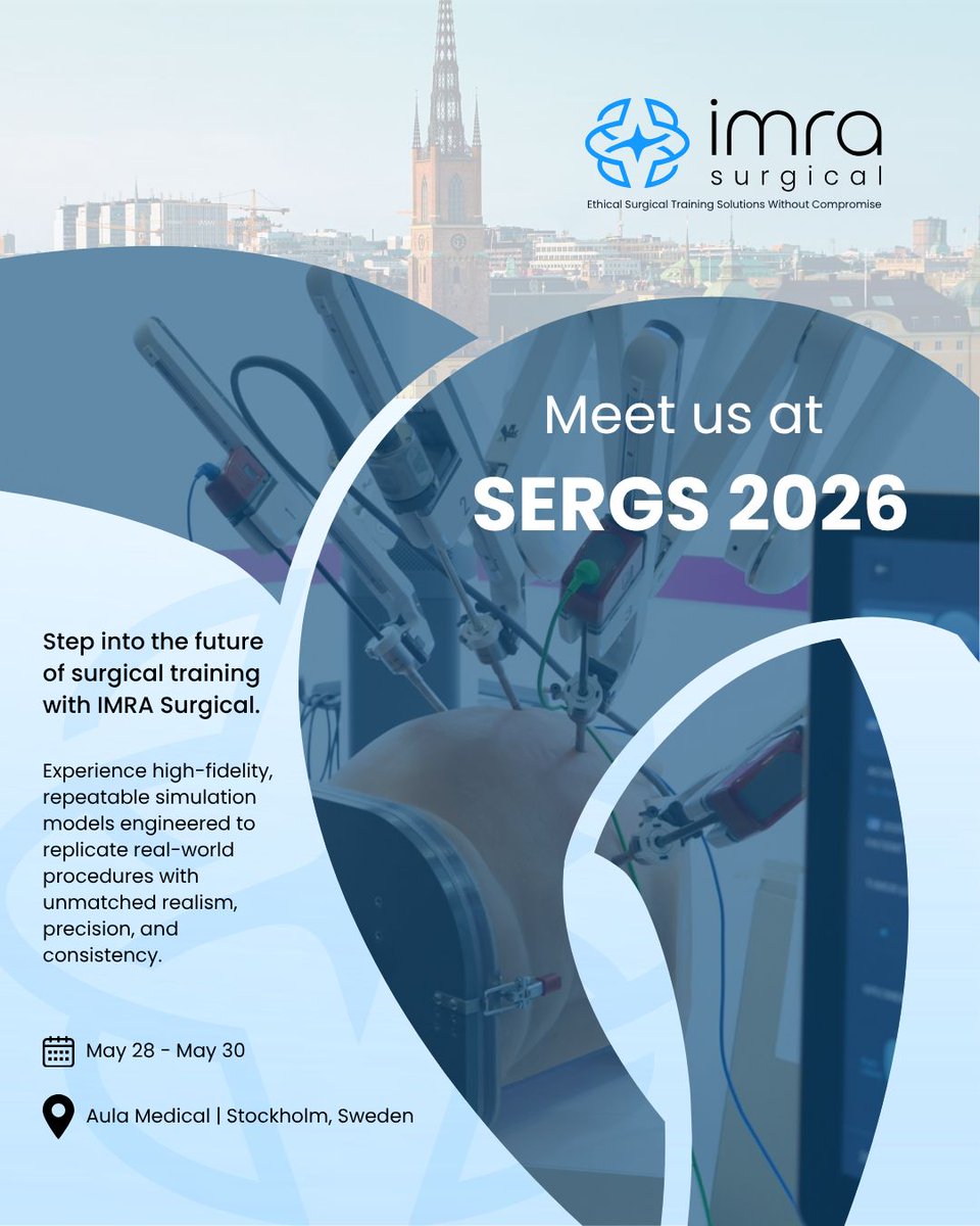 IMRASurgical's tweet photo. We’re heading to SERGS 2026 in Stockholm.

Discover how IMRA is advancing surgical education through high-fidelity, repeatable simulation models built for real-world procedural training.

If you’ll be attending SERGS 2026, we’d love to connect.

#SERGS2026 #IMRASurgical #MedTech #RoboticSurgery #MedicalInnovation #SurgicalTraining