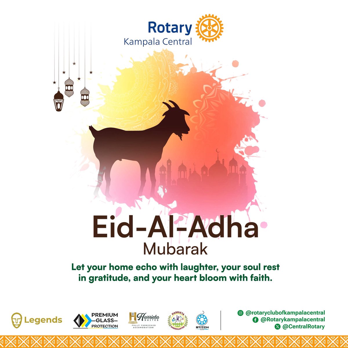 RunforNile's tweet photo. Eid-Al-Adha Mubarak!

May your plates stay full, your hearts stay grateful, and your goats stay… cooperative. 😂

Wishing you laughter around the table, peace in your home, and blessings.

#EidAlAdha #RotaryKampalaCentral #rotaryeyamba https://t.co/G9QrKmA1vb