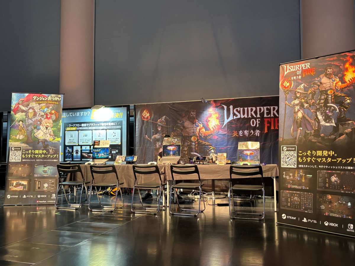 happyplayer_com's tweet photo. We just finished exhibiting at BitSummit 2026 in Kyoto, Japan! We brought two awesome new games that we're currently working on. We were deeply moved by the passion of the Japanese players. "Usurper of Fire" (https://t.co/KDhLVByShB) and "Dungeon Errands" (https://t.co/Sk2rrVZWfe). If you are interested in them, add them to WISHLIST please.