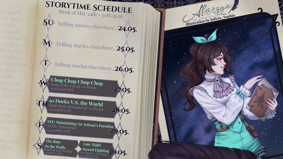 sleepinginmyst's tweet photo. 𓆩⟡𓆪 Stories for May 24th - 30th 𓆩⟡𓆪   
Expecting this week to be a busy one 💚    

*:･ﾟ✧| #VtuberEN
*:･ﾟ✧| #Vtuber
*:･ﾟ✧| ʟɪɴᴋꜱ ᴏɴ ᴄᴀʀʀᴅ https://t.co/Y5tgEPMKQr
