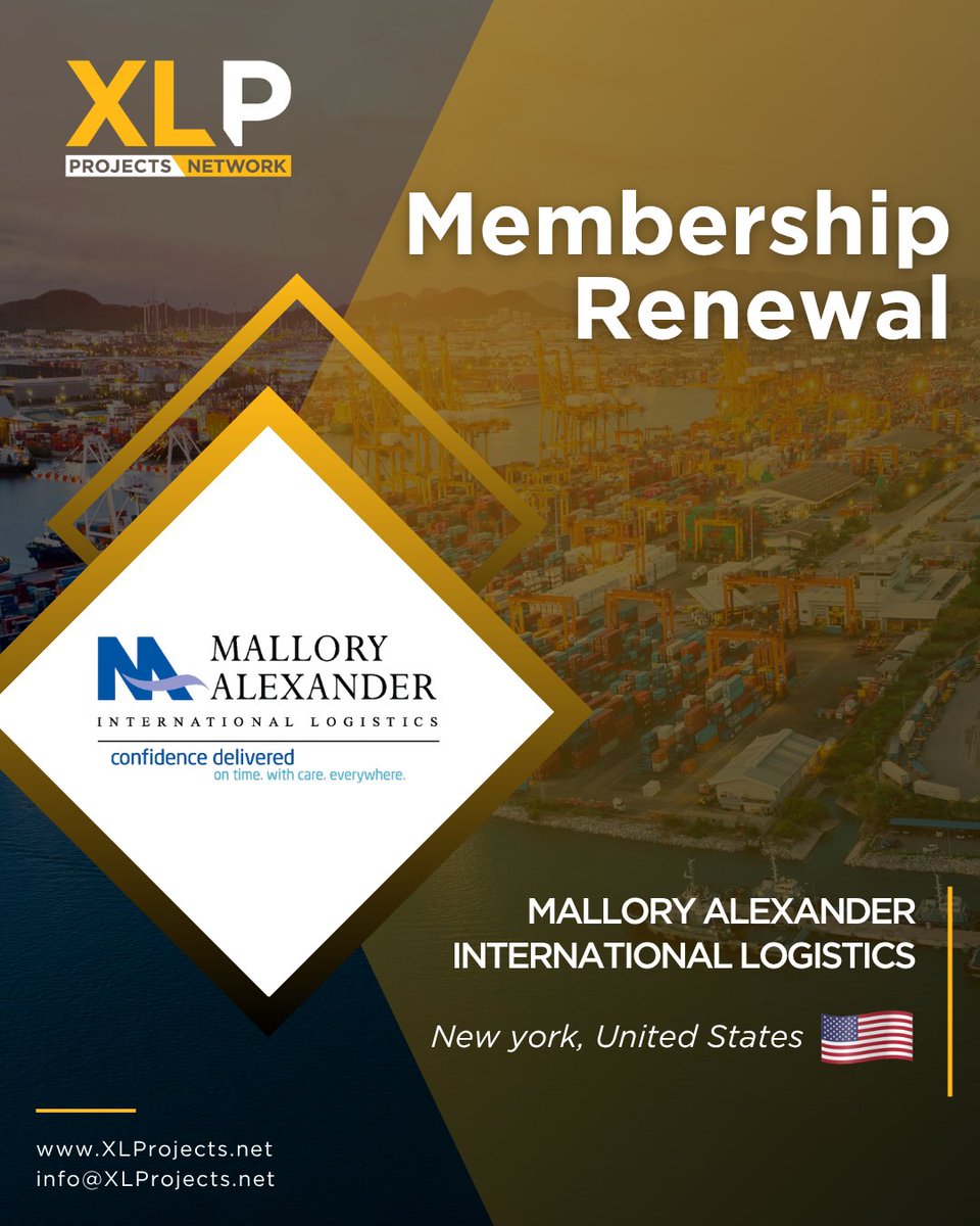 XLPNetwork's tweet photo. We are pleased to announce that Mallory Alexander International Logistics in United States has renewed their membership to XLProjects!

#XLProjects #AINetworks #LogisticsNetwork #freightnetworks #heavylift #MalloryAlexanderInternationalLogistics https://t.co/o7Wi2t9AaA