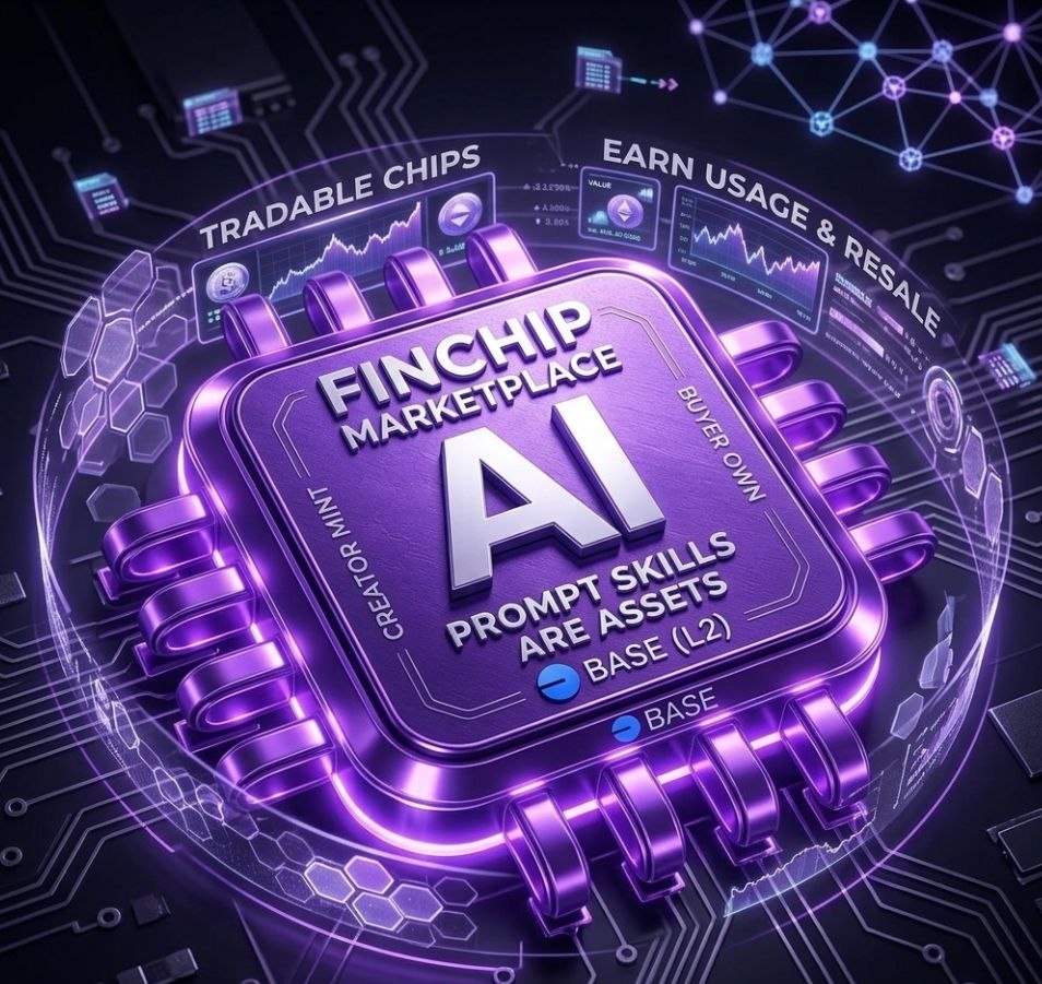 _HeyBoysun's tweet photo. FinChip is a marketplace where AI skills become tradable on-chain Chips. Creators turn prompts into assets and earn from usage and resale,while buyers own and reuse them. Built on Base, it brings ownership and economics to AI tools instead of just subscriptions. 
Stay @finchip_ai https://t.co/lxUl4rnnPp