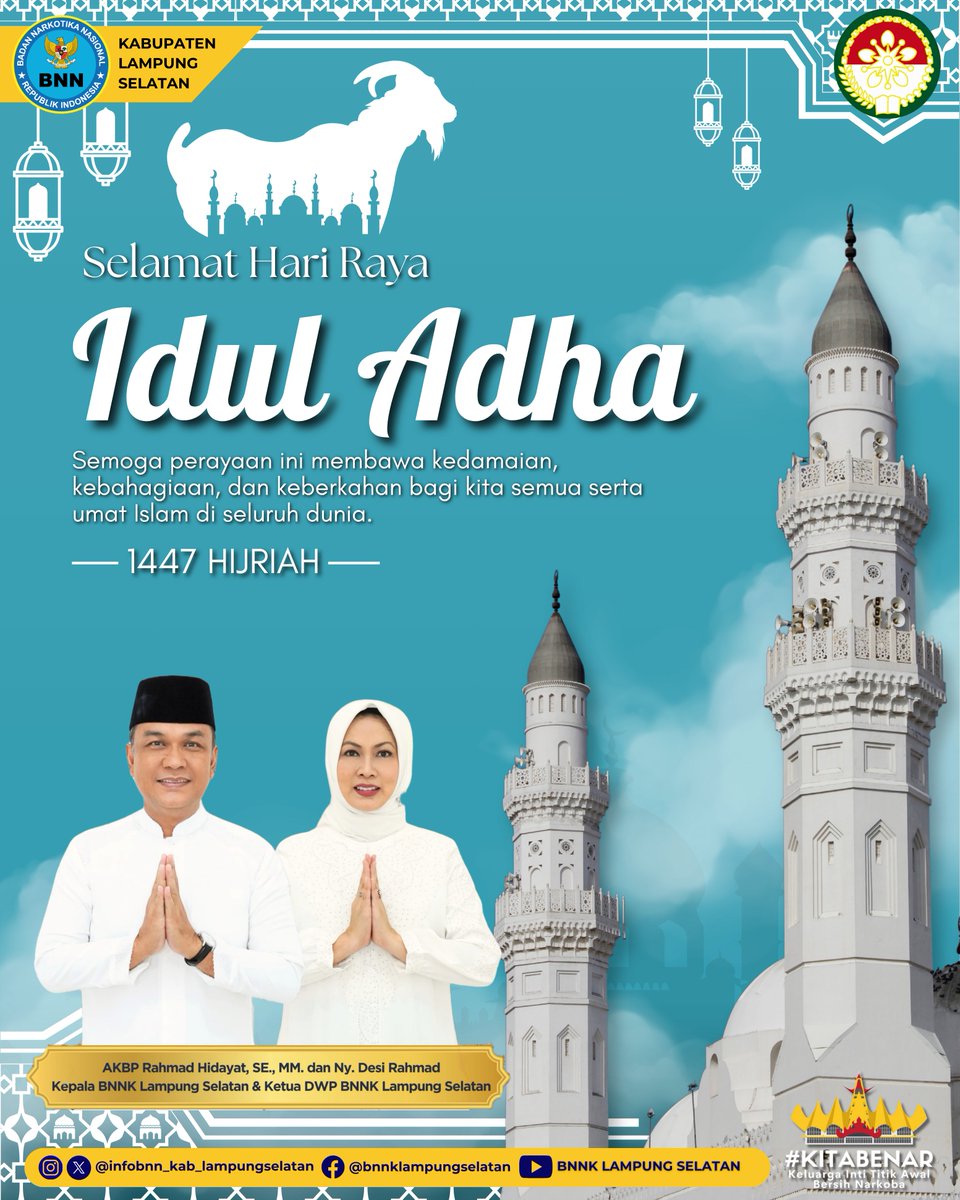 Infobnnklamsel's tweet photo. Selamat Hari Raya Idul Adha 1447 Hijriah. 

Momentum Idul Adha mengajarkan kita arti keikhlasan, ketaatan, dan kepedulian terhadap sesama. https://t.co/dLxZTXRRbr