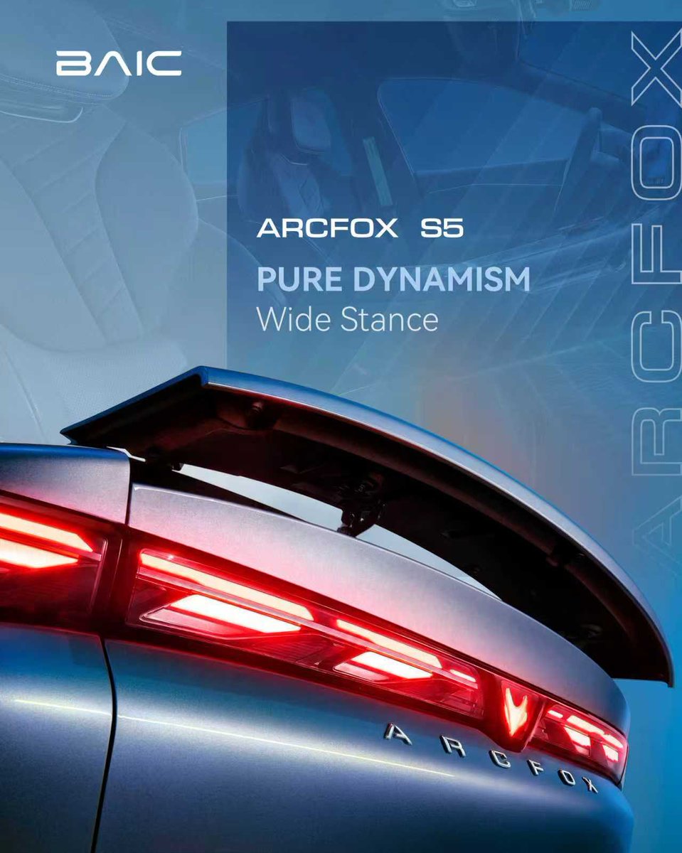 baicglobal's tweet photo. The first thing you notice is the stance. The longer you look, the more the details speak, from the striking wheels to the spoiler that adds a sharper sense of motion——achieving an ultra-low drag coefficient of 0.1925.
#BAIC #BAICENJOYOURIDE #ARCFOX #ARCFOXS5 https://t.co/DUcRbAFbY4