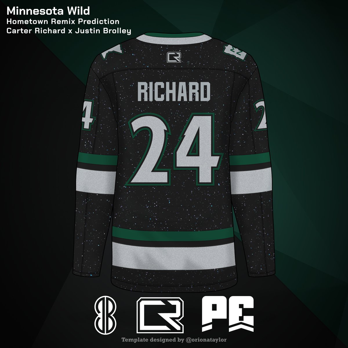 carterrichardd's tweet photo. NHL Hometown Remix PREDICTION
Minnesota Wild #mnwild
I've been told that Minny's jersey is themed around a night sky so I included a sublimated star design. The accent colours will be green and silver so I chose to use those with their old alt striping. Thoughts? #HometownRemix https://t.co/B2M1CKfO1z