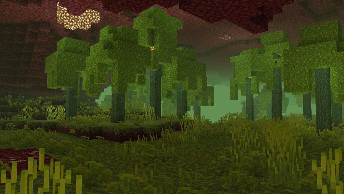 coreblockstudio's tweet photo. This place feels familiar.. 🤔

New Nether biome dropping with the v1.1 update for the Biomes &amp; Beyond Add-On called the Verdant Forest! https://t.co/i2R5HnhSJA