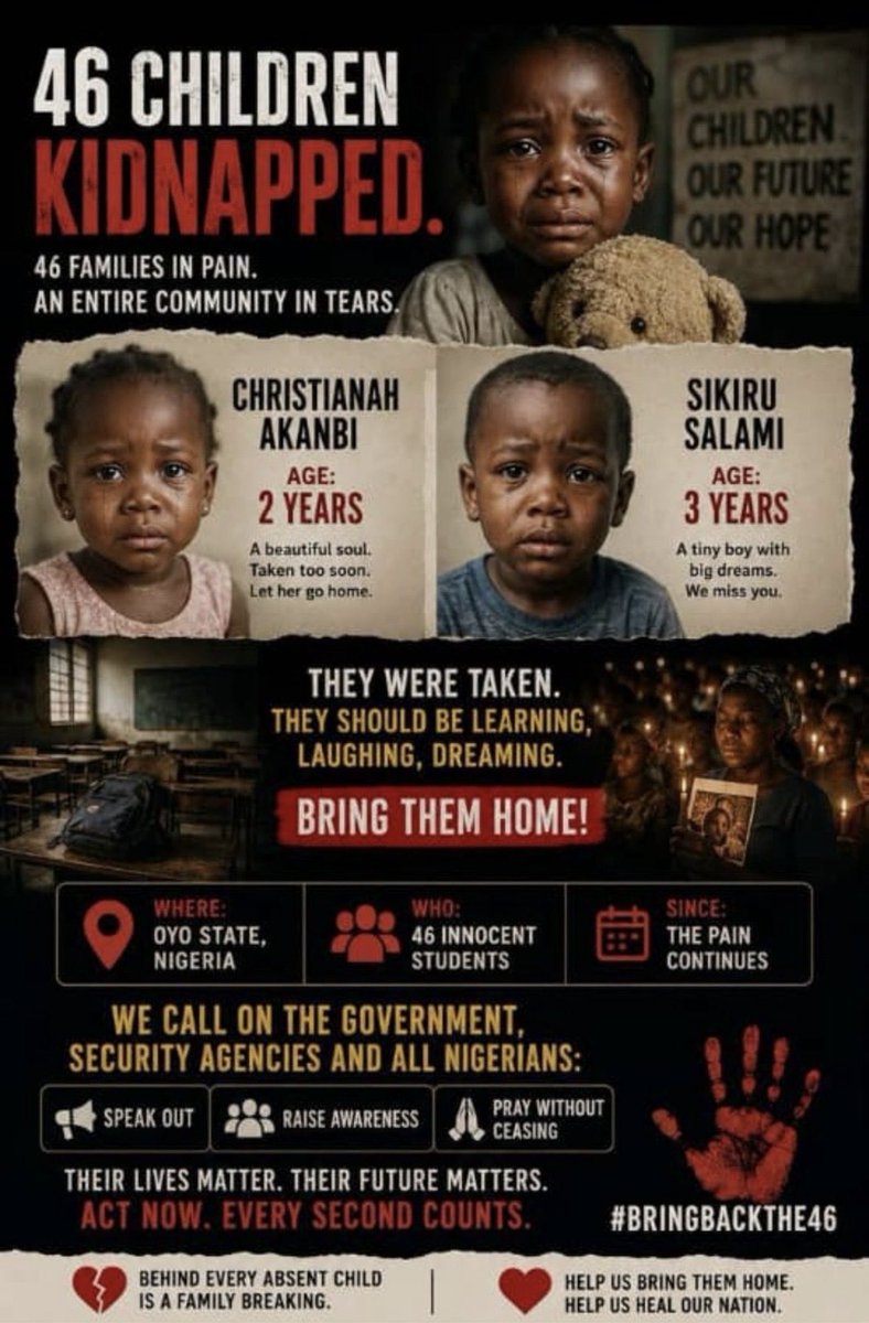 TIdasola's tweet photo. Today is Children’s Day, yet our hearts are too heavy to celebrate 💔

No child deserves to go through this. 
No child should live in fear instead of love and safety 

Lord, because of your MERCY, rescue the kidnapped children and teachers, and bring them to us safely. https://t.co/GuS0Mniz7k