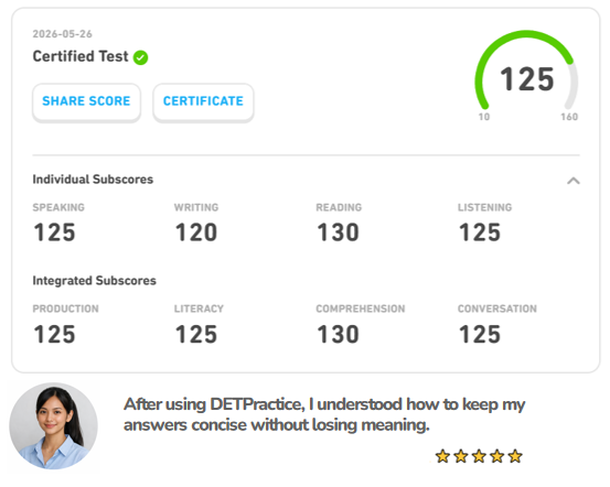 PracticeDET's tweet photo. 🇮🇩✨ Celine Putri scored 125 on the Duolingo English Test in 7 weeks 💯

Using Vocabulary 📖 and AI Tutor 🤖 on https://t.co/hQ02vk4LEa, she improved fluency and built more natural responses 📈
Start with DETPractice and claim your 3-day FREE VIP today!
#DuolingoEnglishTest #DET https://t.co/t7TIK2Z4xa