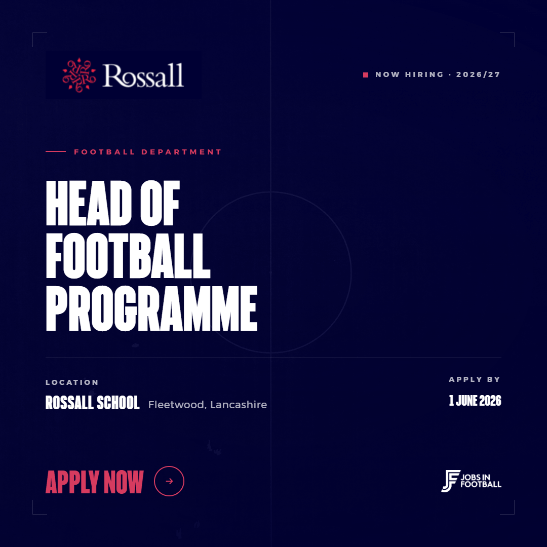 JobsInFootball's tweet photo. Could you help lead the delivery of an ambitious football programme in a high-performance school environment?

Rossall School is recruiting a Head of Football Programme to lead the planning and delivery of the Manchester City Football Programme at Rossall School.

This is a fantastic opportunity to shape an elite football environment, supporting young players through high-quality coaching, individual learning plans, player load management, fixtures, staffing, and programme development.

Rossall’s football programme is strengthened by its link with Manchester City, bringing world-class methodology, coaching insight and a global football perspective into the school environment.

📍 Rossall School, Fleetwood
 ⚽ Head of Football Programme
 💼 Competitive salary

 🗓 Apply by 12 noon, Monday 1 June 2026

View the full role on Jobs In Football.
https://t.co/IYtHXsL65m