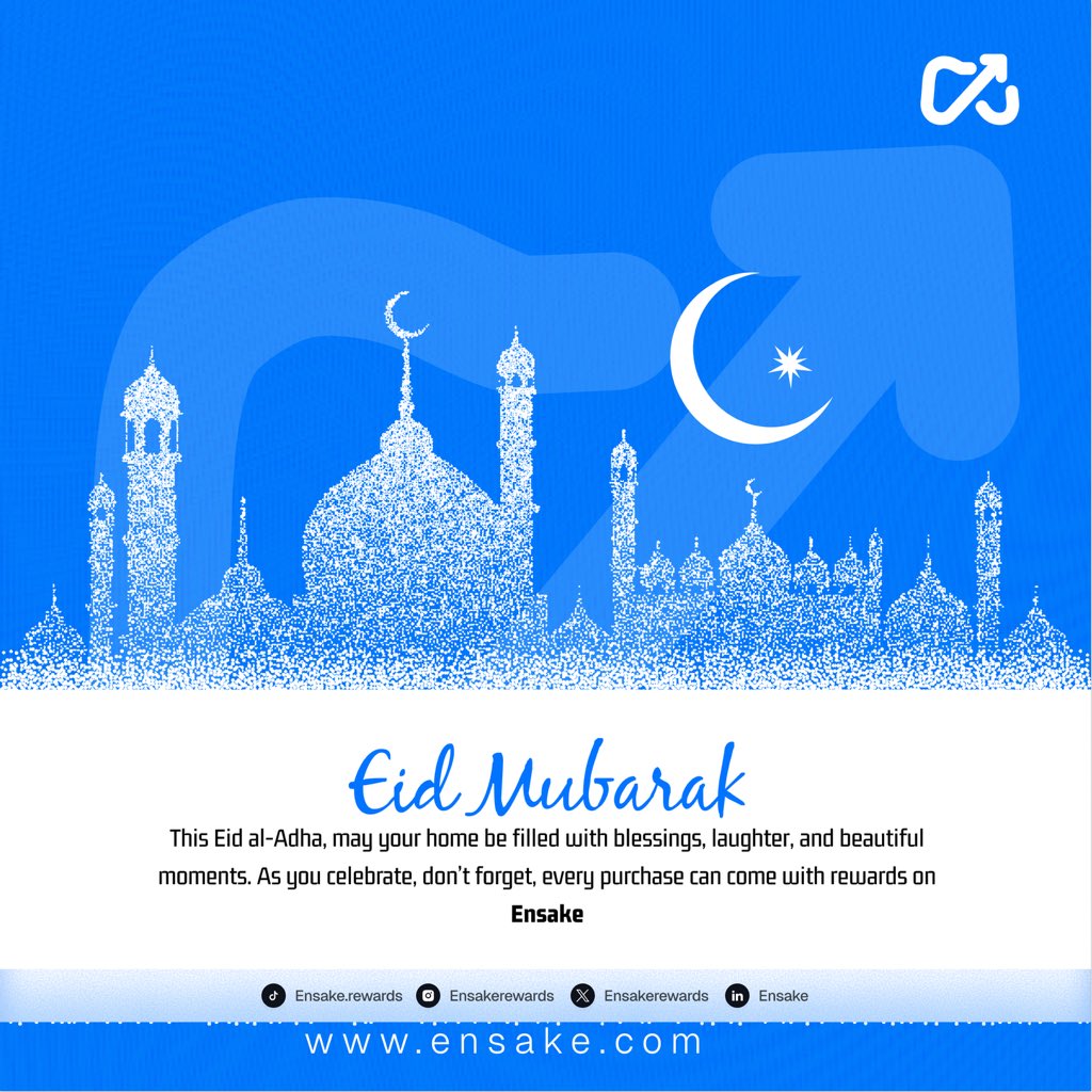 Ensakerewards's tweet photo. Wishing you and your loved ones peace, joy, and countless blessings this Eid Mubarak 🌙✨

May your celebrations be filled with happiness, love, and beautiful moments. 💙

#ensakerewards https://t.co/2cqstGEwaF