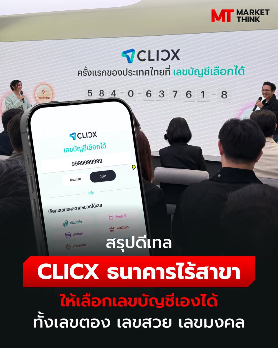 MarketThinkTH's tweet photo. สรุปดีเทล CLICX ธนาคารไร้สาขา ให้เลือกเลขบัญชีเองได้ ทั้งเลขตอง เลขสวย เลขมงคล

ล่าสุด CLICX ธนาคารไร้สาขาแห่งแรกของไทย ได้เปิดตัวอย่างเป็นทางการ ซึ่งเกิดจากความร่วมมือของ ธนาคารกรุงไทย, AIS และ OR
https://t.co/MY0MOlioAa https://t.co/4qhNDrUjwg