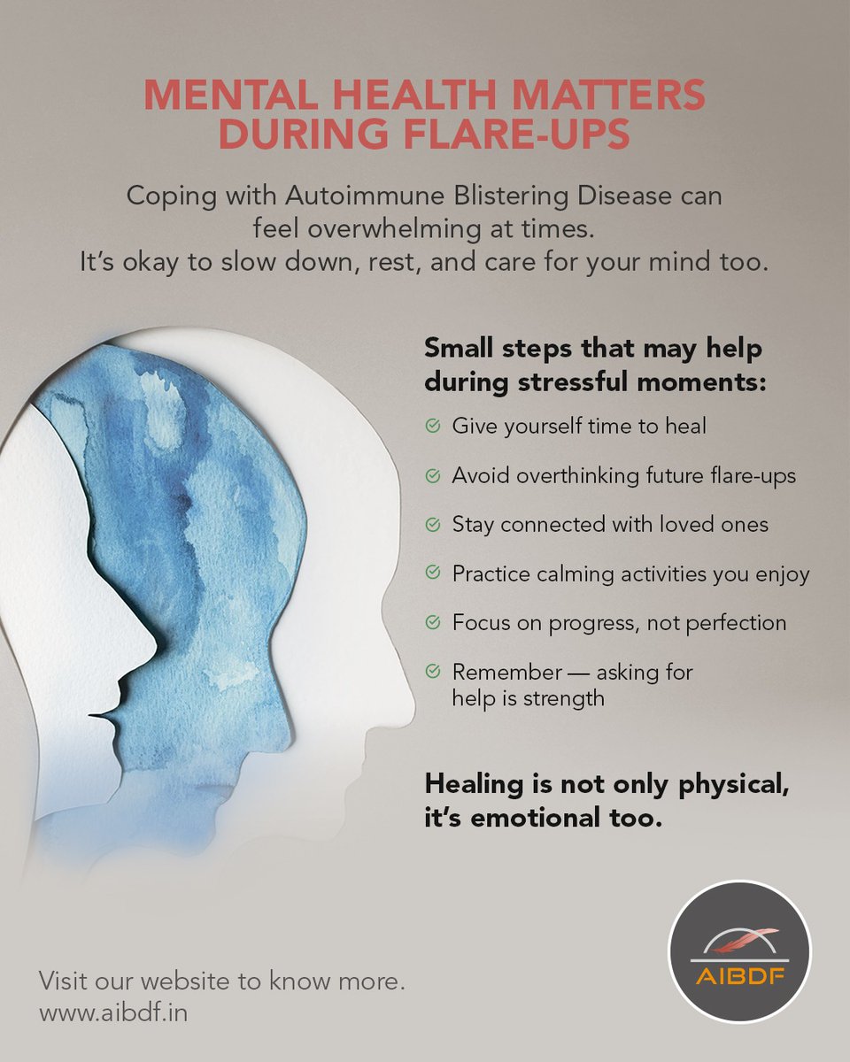 Aibdf2022's tweet photo. Healing takes time — physically, mentally, and emotionally. 💙

#aibdf #autoimmuneblisteringdiseases #mentalhealthmatters #autoimmuneawareness #healingjourney https://t.co/M97a3M6crU