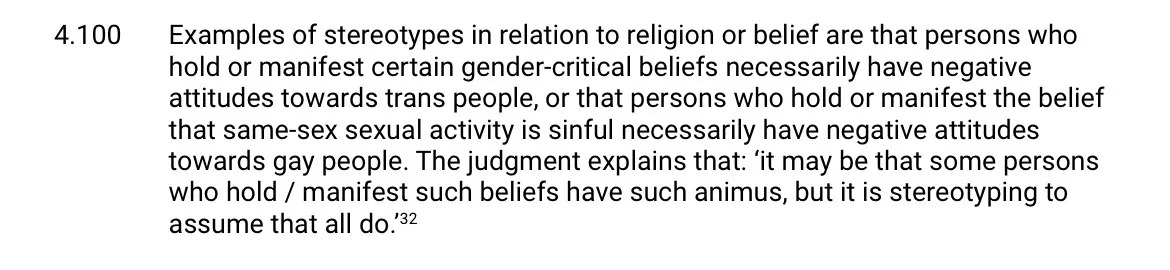 technofemme's tweet photo. "Saying that homophobic people have negative attitudes towards gay people is stereotyping" is an actual line from the new guidance, so yeah not far off. https://t.co/6bqMmxL7Jg
