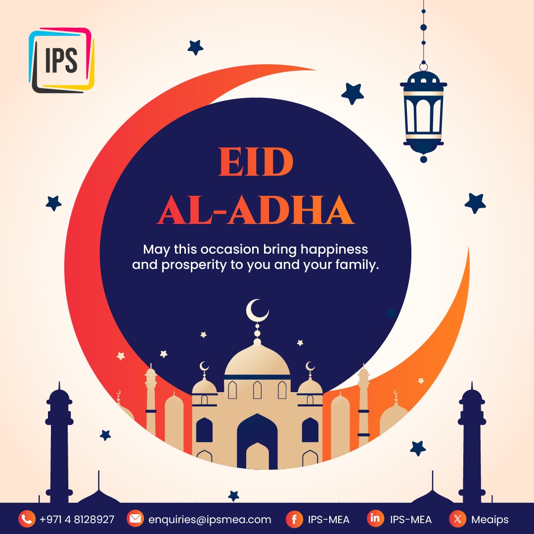 MeaIps's tweet photo. Eid al-Adha Mubarak 🌙

May your homes be filled with joy and your hearts with gratitude.

Wishing you a joyful and meaningful Eid al-Adha.

#EidAlAdha #EidMubarak #FestivalOfSacrifice #Blessings #Gratitude #Togetherness #IPSMEA https://t.co/tQvvpCWn4g
