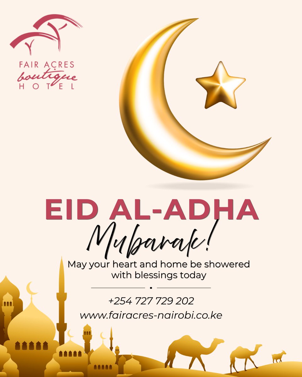 fairacreshotel's tweet photo. Eid Al Adha Mubarak from Fair Acres Boutique Hotel. 

May your celebrations be filled with warmth, gratitude, laughter, and moments shared with those who matter most. Wishing you peace and abundant blessings throughout the season.

#FairAcresBoutiqueHotel #EidAlAdha #EidMubarak https://t.co/mCm5iXNrfB