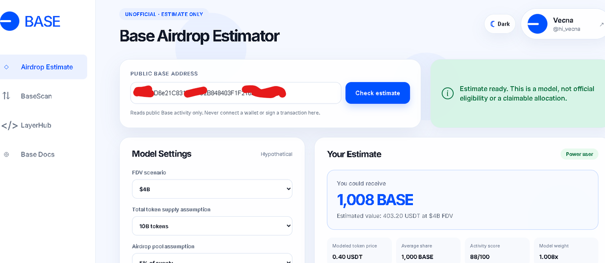 uzzalkumar1991's tweet photo. # Hello! I would like to draw the attention of the "Farmers" who have been working towards the $BASE Airdrop.

# If you have been involved in farming activities for $BASE, you can now check your potential Airdrop allocation—here is the amount I received. https://t.co/fU3JT3OeWV