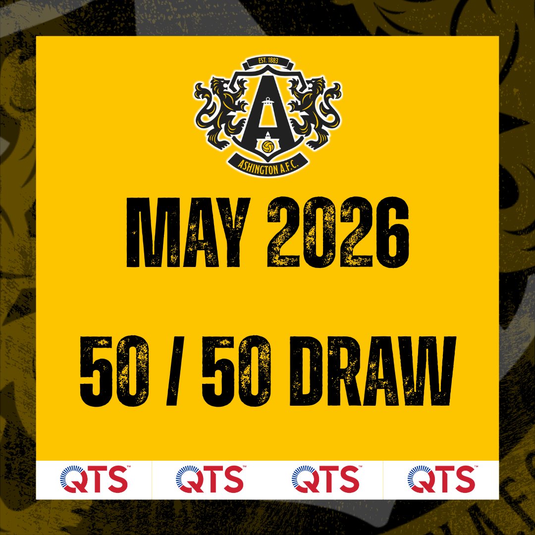 Ashington_FC's tweet photo. 🎟️🎟️ MAY 2026 - 50 / 50 DRAW 🎟️🎟️

There are just a few days left to buy your tickets for our May 50/50 draw.

Remember, as a bonus, we have added a second prize to the draw of a new Ashington AFC away shirt.

You know what to do .... visit the link below, buy your tickets and share with all your friends and family to help boost the prize!

🎟️ | https://t.co/W0DxDTt8UH